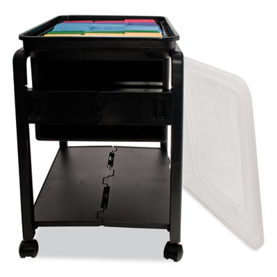 ADVANTUS CORPORATION Folding Mobile File Cart, Plastic, 1 Shelf, 1 Bin, 14.5" x 18.5" x 21.75", Black