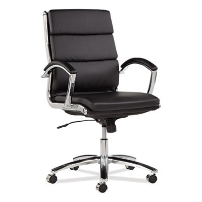 ALERA Alera Neratoli Mid-Back Slim Profile Chair, Faux Leather, Supports Up to 275 lb, Black Seat/Back, Chrome Base