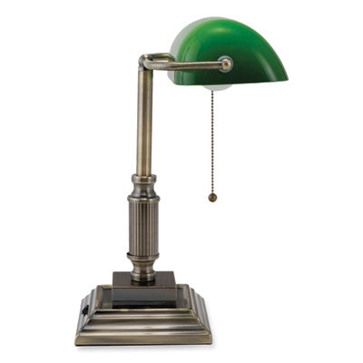 V-Light LED Bankers Lamp with Green Shade, Cable Suspension Neck, 13.5" High, Antique Brass, Ships in 4-6 Business Days OrdermeInc OrdermeInc