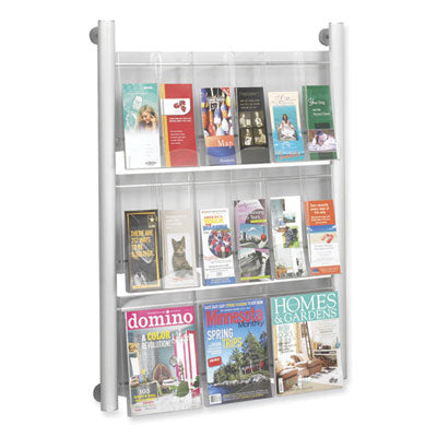Luxe Magazine Rack, 9 Compartments, 31.75w x 5d x 41h, Clear/Silver, Ships in 1-3 Business Days OrdermeInc OrdermeInc