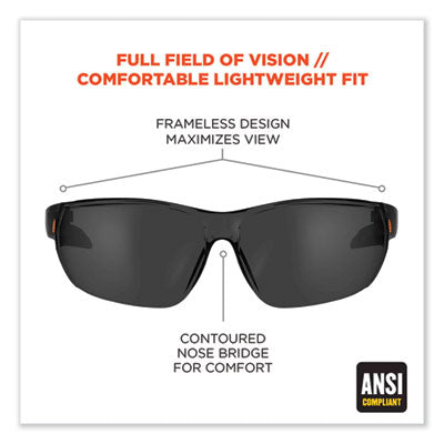 Skullerz Vali Frameless Safety Glasses, Black Nylon Impact Frame, Anti-Fog Smoke, Polycarb Lens OrdermeInc OrdermeInc