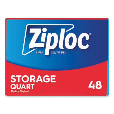 Ziploc® Double Zipper Storage Bags, 1 qt, 1.75 mil, 9.63" x 8.5", Clear, 48/Box - OrdermeInc