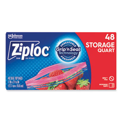 Ziploc® Double Zipper Storage Bags, 1 qt, 1.75 mil, 9.63" x 8.5", Clear, 48/Box - OrdermeInc