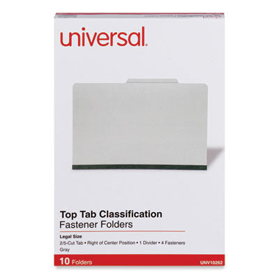 Universal® Four-Section Pressboard Classification Folders, 2" Expansion, 1 Divider, 4 Fasteners, Legal Size, Gray Exterior, 10/Box OrdermeInc OrdermeInc