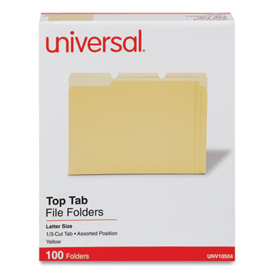 Universal® Deluxe Colored Top Tab File Folders, 1/3-Cut Tabs: Assorted, Letter Size, Yellow/Light Yellow, 100/Box OrdermeInc OrdermeInc