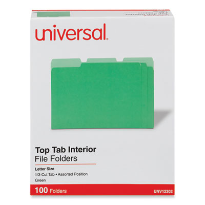 Universal® Interior File Folders, 1/3-Cut Tabs: Assorted, Letter Size, 11-pt Stock, Green, 100/Box OrdermeInc OrdermeInc