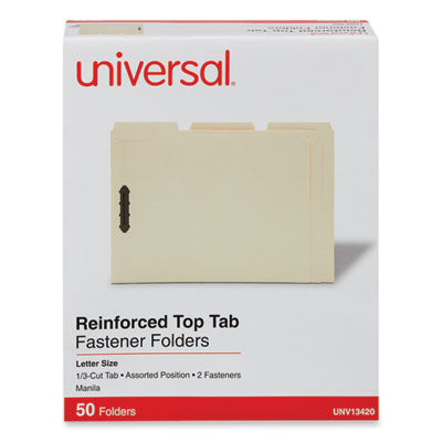 Universal® Deluxe Reinforced Top Tab Fastener Folders, 0.75" Expansion, 2 Fasteners, Letter Size, Manila Exterior, 50/Box OrdermeInc OrdermeInc