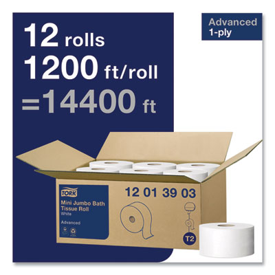 Advanced Jumbo Bath Tissue, Septic Safe, 1-Ply, White, 3.48" x 1,200 ft, 12 Rolls/Carton OrdermeInc OrdermeInc