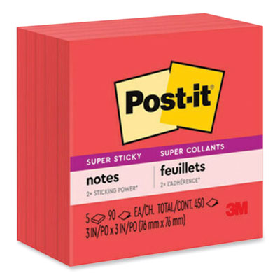 Post-it® Notes Super Sticky Self-Stick Notes, 3" x 3", Saffron Red, 90 Sheets/Pad, 5 Pads/Pack - OrdermeInc