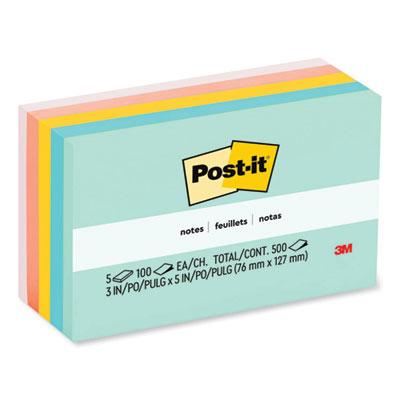 Post-it® Notes Original Pads in Beachside Cafe Collection Colors, 3" x 5", 100 Sheets/Pad, 5 Pads/Pack - OrdermeInc