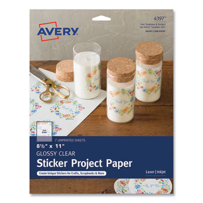 Avery Sticker Project Paper Laser/Inkjet Multipurpose Labels, 11 x 8.5, Glossy Clear, 1 Label/Sheet, 7 Sheets/Pack OrdermeInc OrdermeInc
