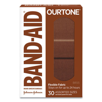 OurTone Adhesive Bandages, BR55, 2.25 x 0.63; 3 x 0.75; 3 x 1, Medium Brown, 30/Pack - OrdermeInc