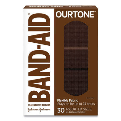 OurTone Adhesive Bandages, BR65, 2.25 x 0.63; 3 x 0.75; 3 x 1, Deep Brown, 30/Pack - OrdermeInc