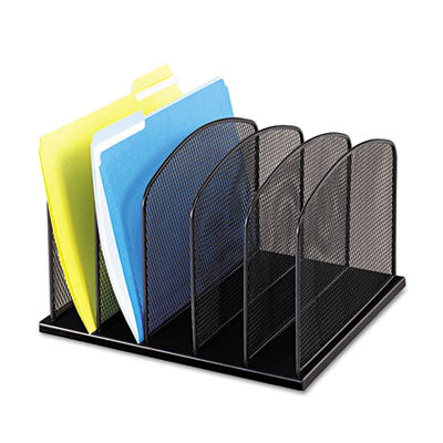 Safco® Onyx Mesh Desk Organizer with Upright Sections, 5 Sections, Letter to Legal Size Files, 12.5" x 11.25" x 8.25", Black OrdermeInc OrdermeInc