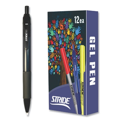 StrideRio Gel Pen, Retractable, Medium 0.7 mm, Black Ink, Translucent Black Barrel, 12/Box OrdermeInc OrdermeInc