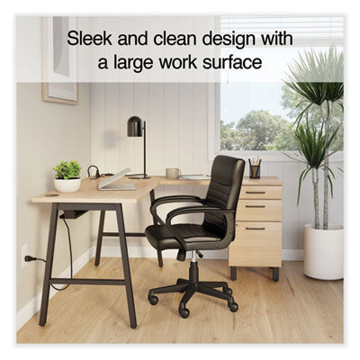 Essentials Single-Pedestal L-Shaped Desk with Integrated Power Management, 59.8" x 59.8 x 29.7", Natural Wood/Black OrdermeInc OrdermeInc