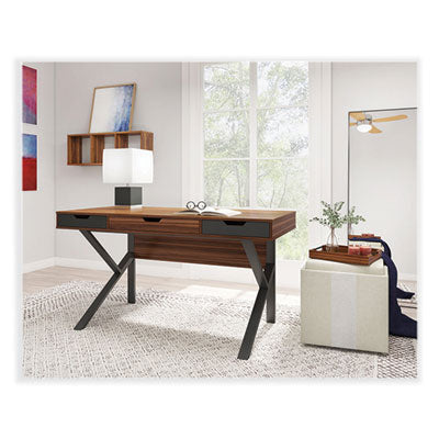 Whalen® Stirling Table Desk, 59.75" x 23.75" x 31", Natural Walnut/Charcoal Gray - OrdermeInc