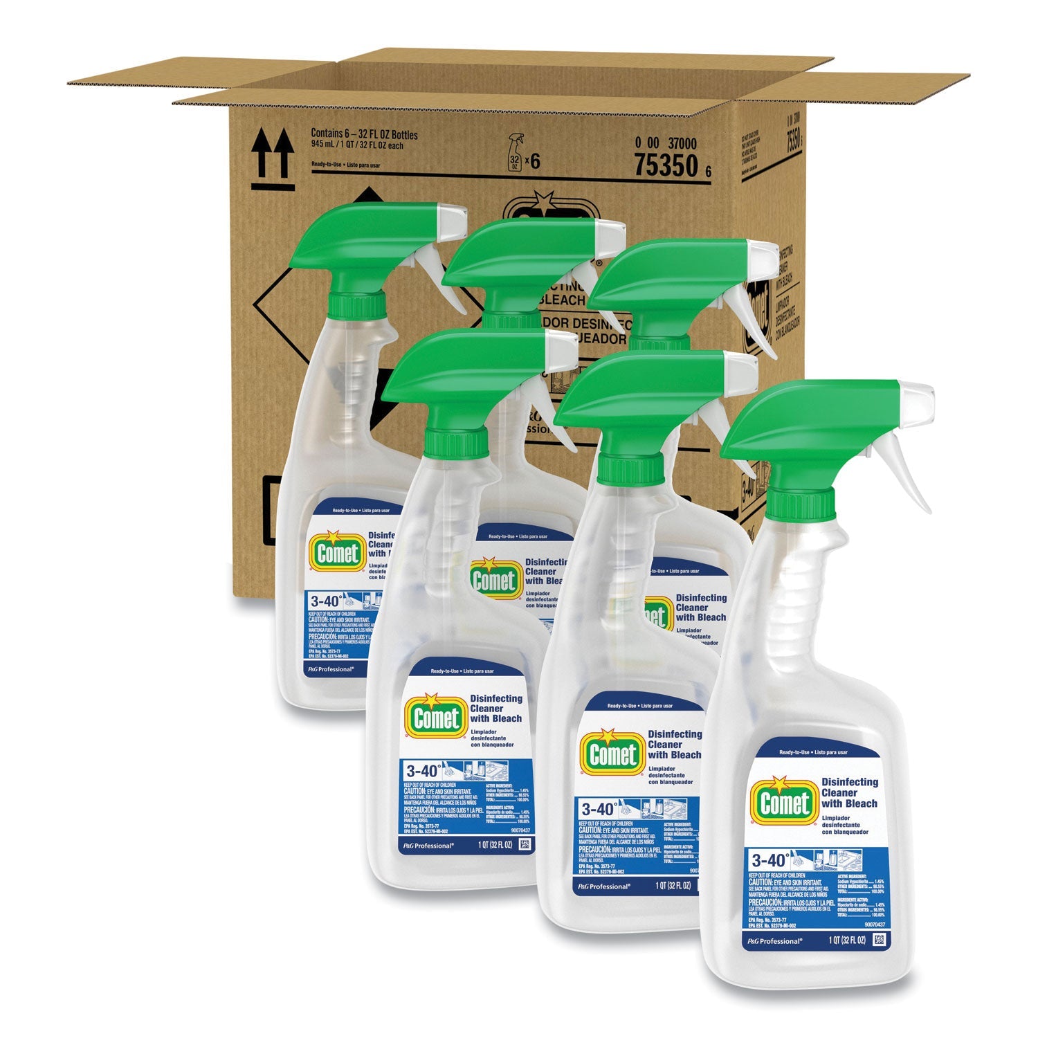 Disinfecting Cleaner with Bleach, 32 oz, Plastic Spray Bottle, Fresh Scent, 6/Carton - OrderMe
