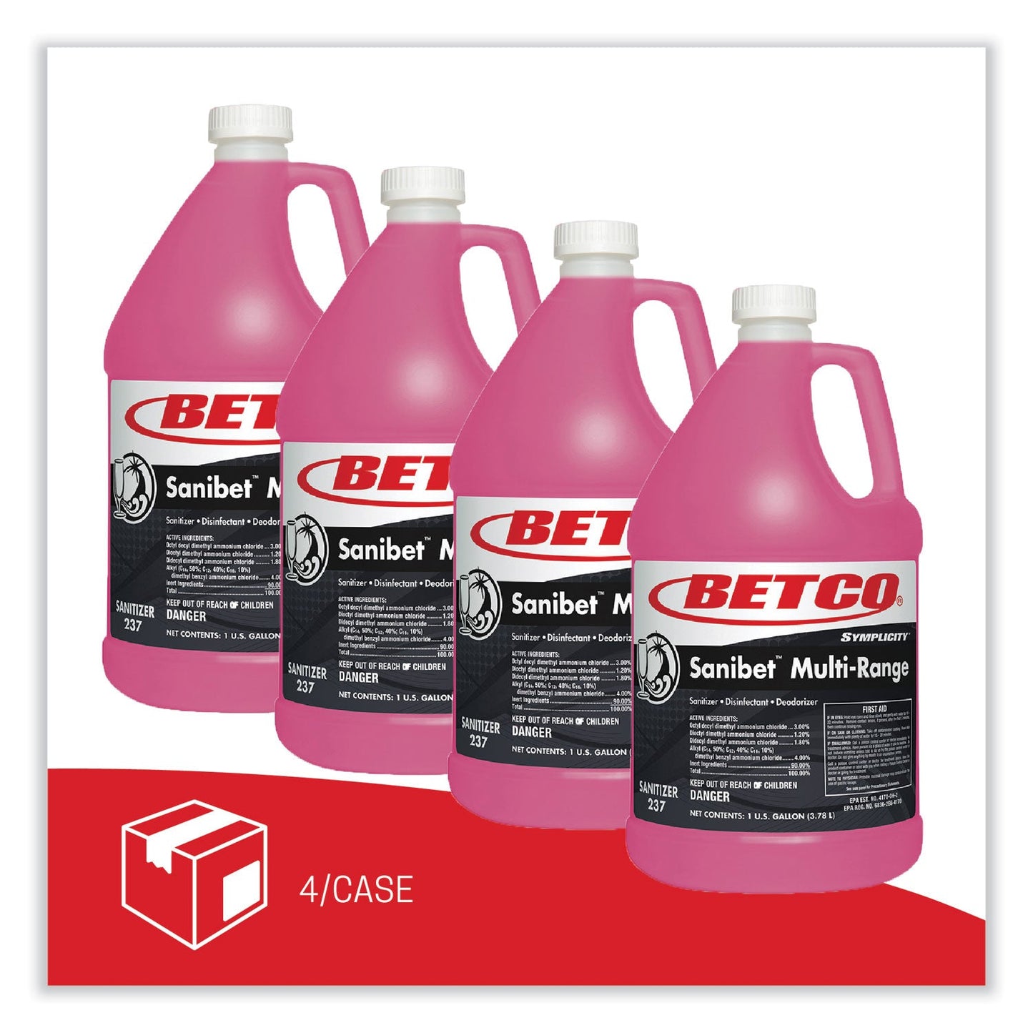 Symplicity Sanibet Multi-Range Sanitizer Disinfectant Deodorizer, 1 gal Bottle, 4/Carton - OrderMe