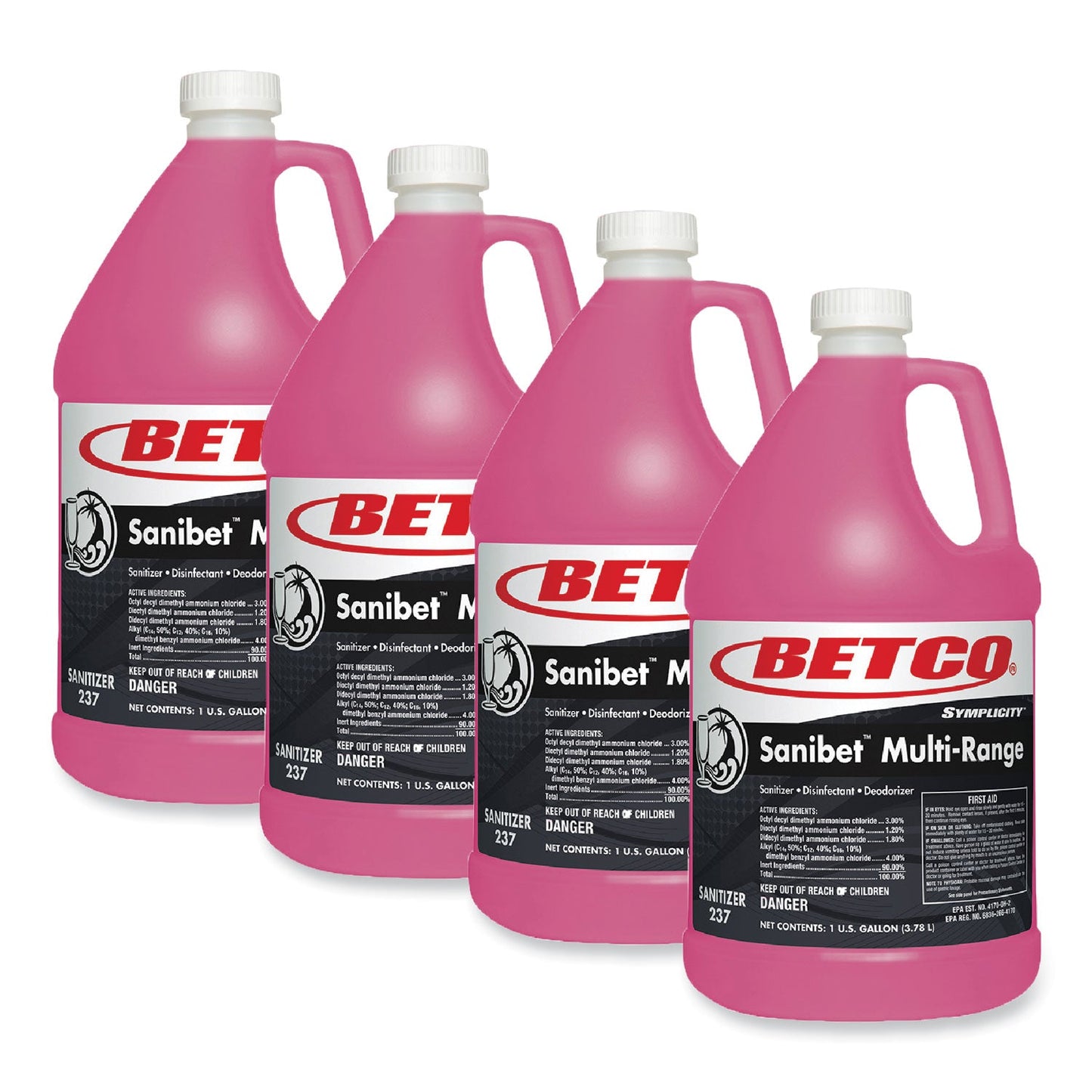 Symplicity Sanibet Multi-Range Sanitizer Disinfectant Deodorizer, 1 gal Bottle, 4/Carton - OrderMe