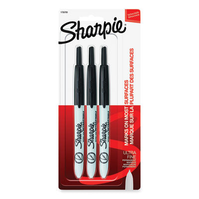 SANFORD Retractable Permanent Marker, Extra-Fine Needle Tip, Black, 3/Pack - OrdermeInc