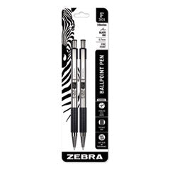 Zebra® F-301 Ballpoint Pen, Retractable, Fine 0.7 mm, Black Ink, Stainless Steel/Black Barrel, 2/Pack - OrdermeInc