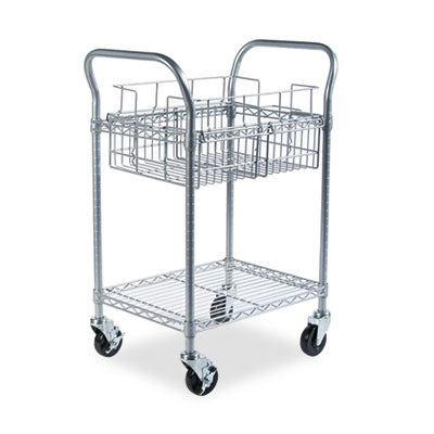 Dual-Purpose Wire Mail and Filing Cart, Metal, 1 Shelf, 1 Bin, 26.75" x 18.75" x 38.5", Metallic Gray OrdermeInc OrdermeInc