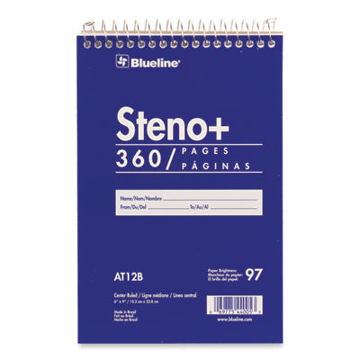 High-Capacity Steno Pad, Medium/College Rule, Blue Cover, 180 White 6 x 9 Sheets - OrdermeInc