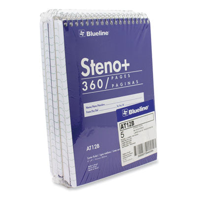 High-Capacity Steno Pad, Medium/College Rule, Blue Cover, 180 White 6 x 9 Sheets - OrdermeInc