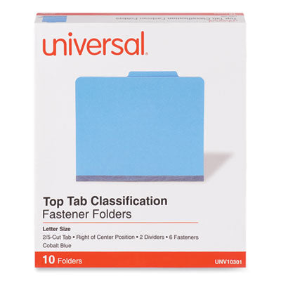 Universal® Bright Colored Pressboard Classification Folders, 2" Expansion, 2 Dividers, 6 Fasteners, Letter Size, Cobalt Blue, 10/Box OrdermeInc OrdermeInc