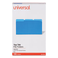 Universal® Deluxe Colored Top Tab File Folders, 1/3-Cut Tabs: Assorted, Legal Size, Blue/Light Blue, 100/Box OrdermeInc OrdermeInc