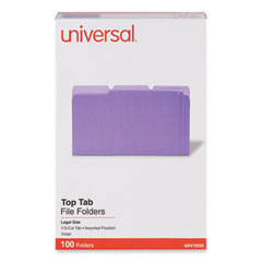 Universal® Deluxe Colored Top Tab File Folders, 1/3-Cut Tabs: Assorted, Legal Size, Violet/Light Violet, 100/Box OrdermeInc OrdermeInc