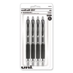 uniball® Signo 207 Gel Pen, Retractable, Medium 0.7 mm, Black Ink, Smoke/Black Barrel, 4/Pack - OrdermeInc