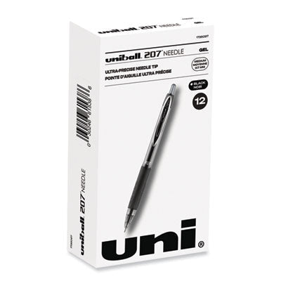 uniball® Signo 207 Needle Point Gel Pen, Retractable, Medium 0.7 mm, Black Ink, Clear/Black Barrel, Dozen OrdermeInc OrdermeInc