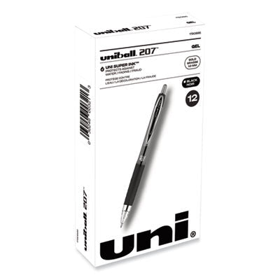 uniball® Signo 207 Gel Pen, Retractable, Bold 1 mm, Black Ink, Smoke/Black Barrel, Dozen OrdermeInc OrdermeInc