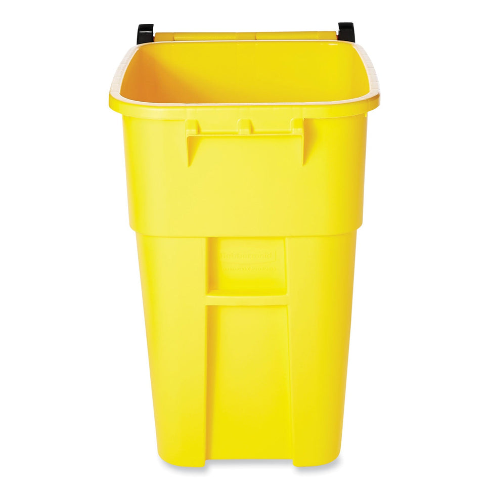 RUBBERMAID COMMERCIAL PROD. Square Brute Rollout Container, 50 gal, Molded Plastic, Yellow - OrdermeInc