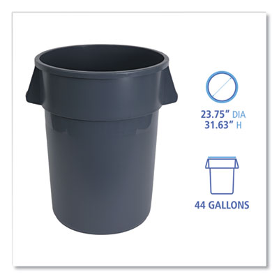 Round Waste Receptacle, 44 gal, Plastic, Gray OrdermeInc OrdermeInc