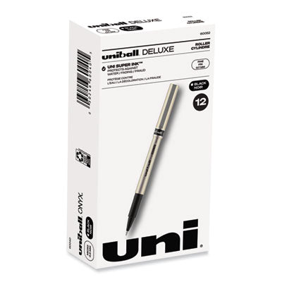 uniball® Deluxe Roller Ball Pen, Stick, Fine 0.7 mm, Black Ink, Champagne/Black Barrel, Dozen OrdermeInc OrdermeInc