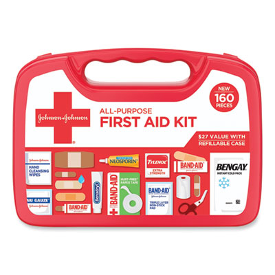 JOHNSON & JOHNSON All-Purpose First Aid Kit, 160 Pieces, Plastic Case - OrdermeInc