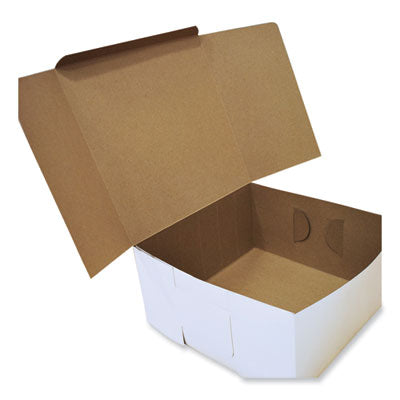 White One-Piece Non-Window Bakery Boxes, Standard, 12 x 12 x 6, White/Kraft, Paper, 50/Bundle - OrdermeInc