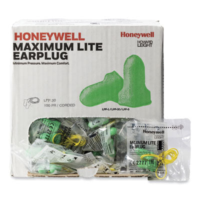 MAXIMUM Lite Single-Use Earplugs, Corded, 30NRR, Green, 100 Pairs OrdermeInc OrdermeInc