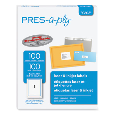 Labels, Laser Printers, 8.5 x 11, White, 100/Box OrdermeInc OrdermeInc