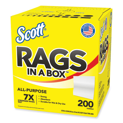 Scott® Rags in a Box, POP-UP Box, 12 x 9, White, 200/Box, 8 Boxes/Carton - OrdermeInc