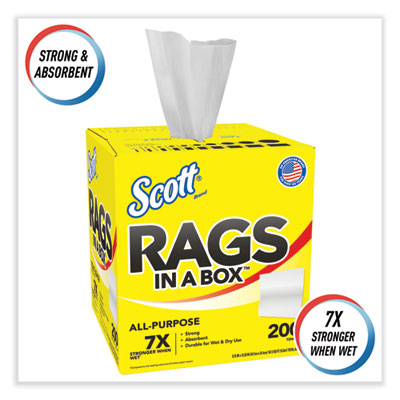 Scott® Rags in a Box, POP-UP Box, 12 x 9, White, 200/Box, 8 Boxes/Carton - OrdermeInc