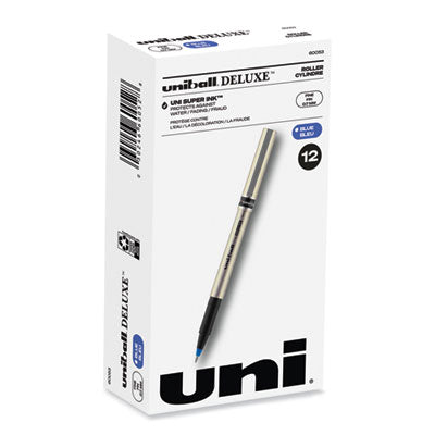 uniball® Deluxe Roller Ball Pen, Stick, Fine 0.7 mm, Blue Ink, Champagne/Black/Blue Barrel, Dozen OrdermeInc OrdermeInc