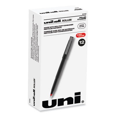 uniball® Roller Ball Pen, Stick, Extra-Fine 0.5 mm, Red Ink, Black/Red Barrel, Dozen OrdermeInc OrdermeInc