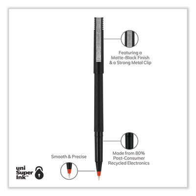 uniball® Roller Ball Pen, Stick, Extra-Fine 0.5 mm, Red Ink, Black/Red Barrel, Dozen OrdermeInc OrdermeInc