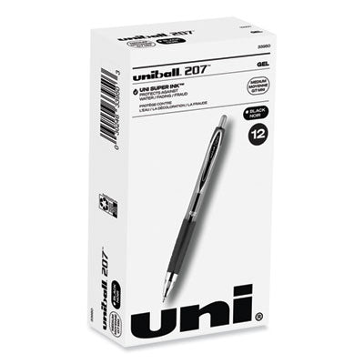 uniball® Signo 207 Gel Pen, Retractable, Medium 0.7 mm, Black Ink, Smoke/Black Barrel, Dozen OrdermeInc OrdermeInc