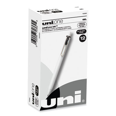 uniONE Gel Pen, Retractable, Medium 0.7 mm, Black Ink, White/Black Barrel, Dozen OrdermeInc OrdermeInc