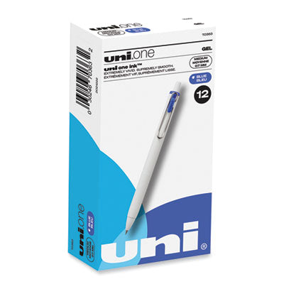 uniONE Gel Pen, Retractable, Medium 0.7 mm, Blue Ink, White/Blue Barrel, Dozen OrdermeInc OrdermeInc